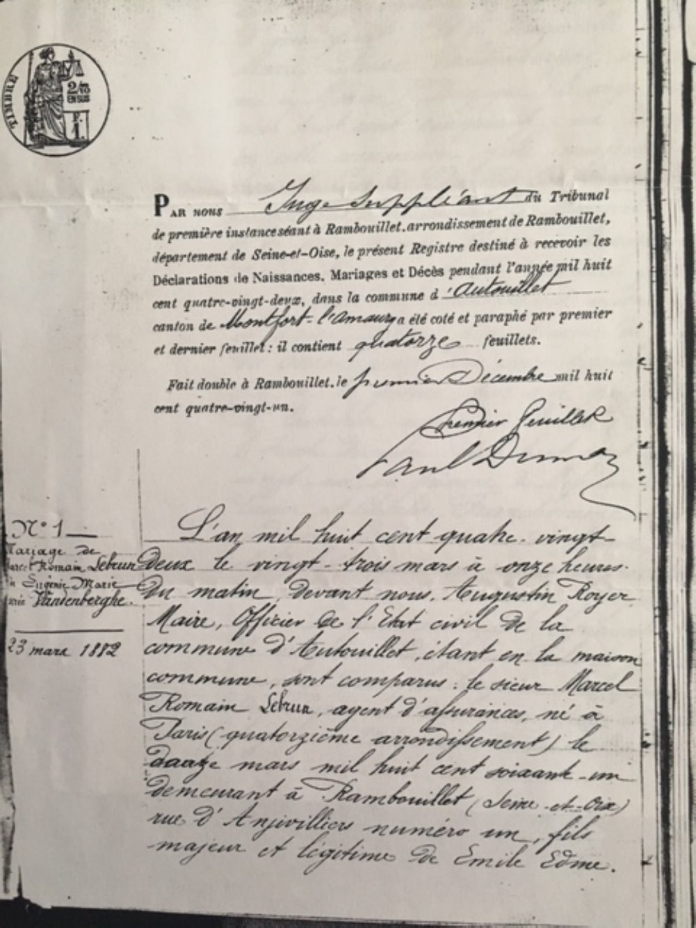 Marriage of Marcel Romain Lebrun & Eugénie Vandenberghe (1882) preview