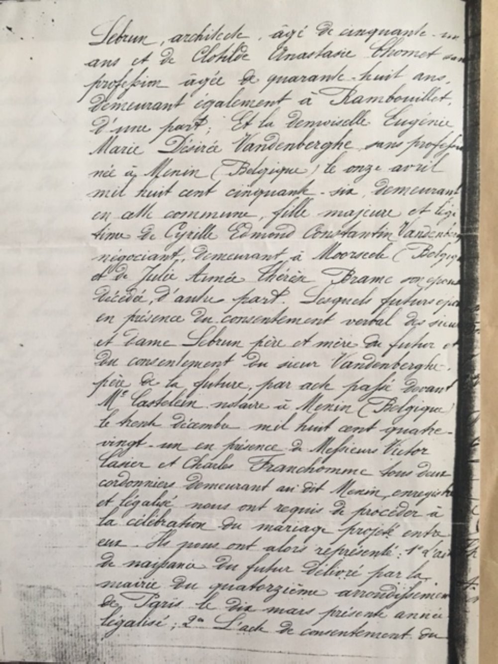 Marriage of Marcel Romain Lebrun & Eugénie Vandenberghe (1882) — page 2 of 4