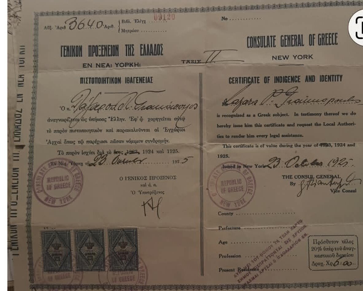 NYC Greek Consulate ID Certificate No. 3640 preview