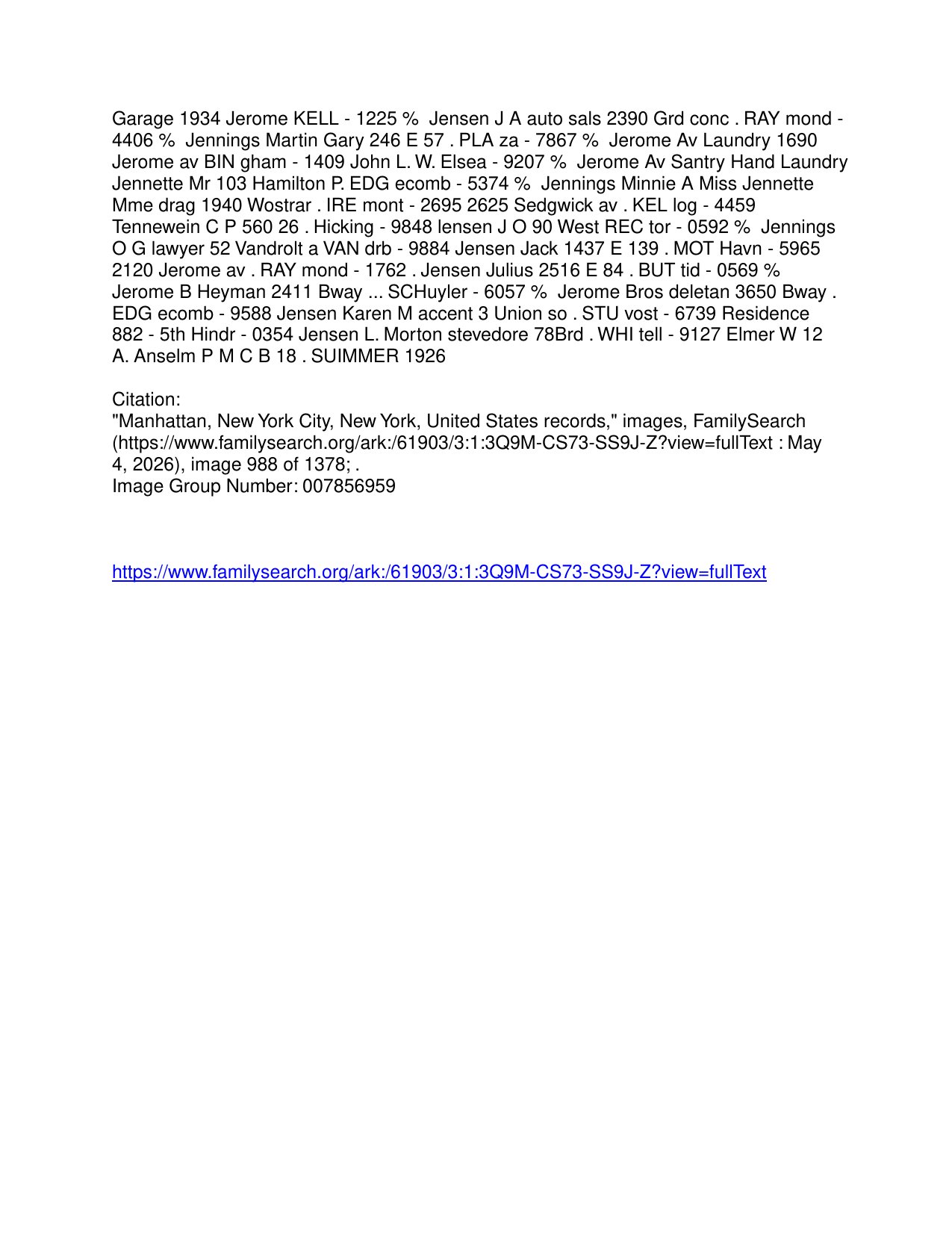 Lazaros Jeannopoulos — NYC City Directory (Summer 1926) — page 12 of 12