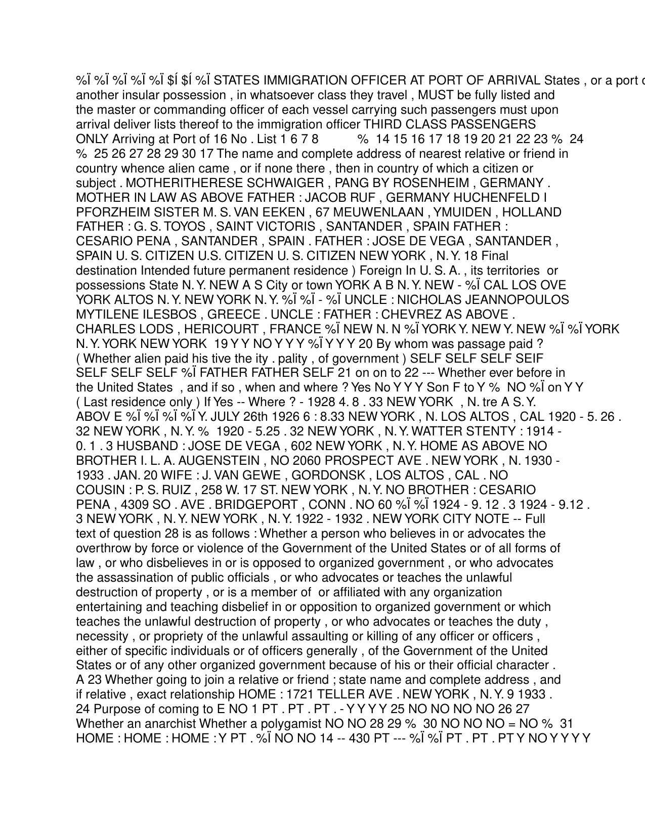 Takis Jeannopoulos — SS Bremen Third-Class Arrival Manifest — page 2 of 3