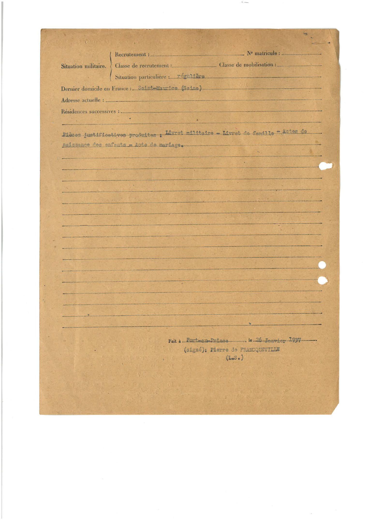 Georges & Claire Lebrun — French consular registration (1937) — page 2 of 2