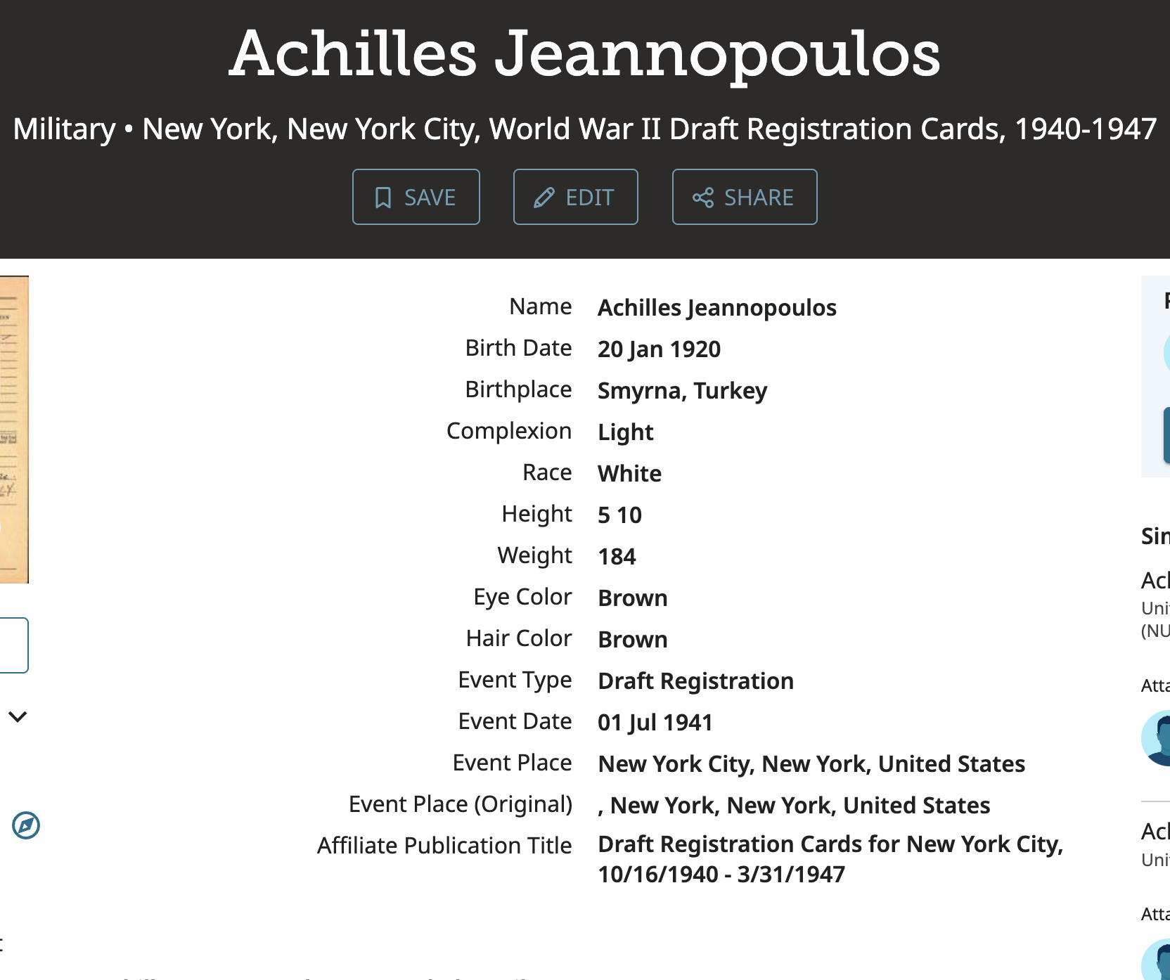 Achilles Jeannopoulos — WWII Draft Registration (NYC, 1941) preview