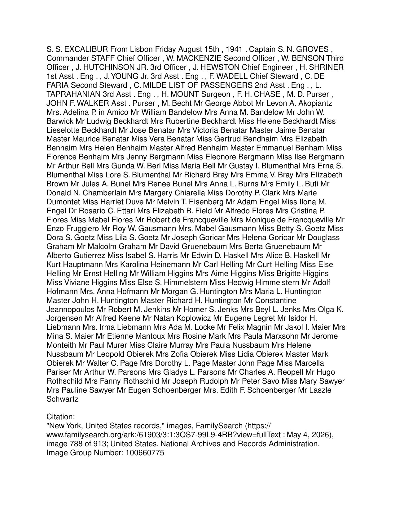 Constantine Jeannopoulos — SS Excalibur Passenger Souvenir List — page 2 of 3