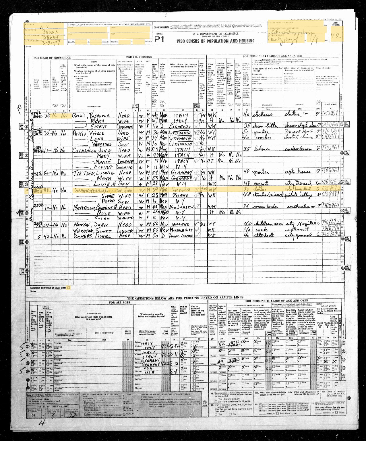 Jeannopoulos household — 1950 US Census (Bronx) preview