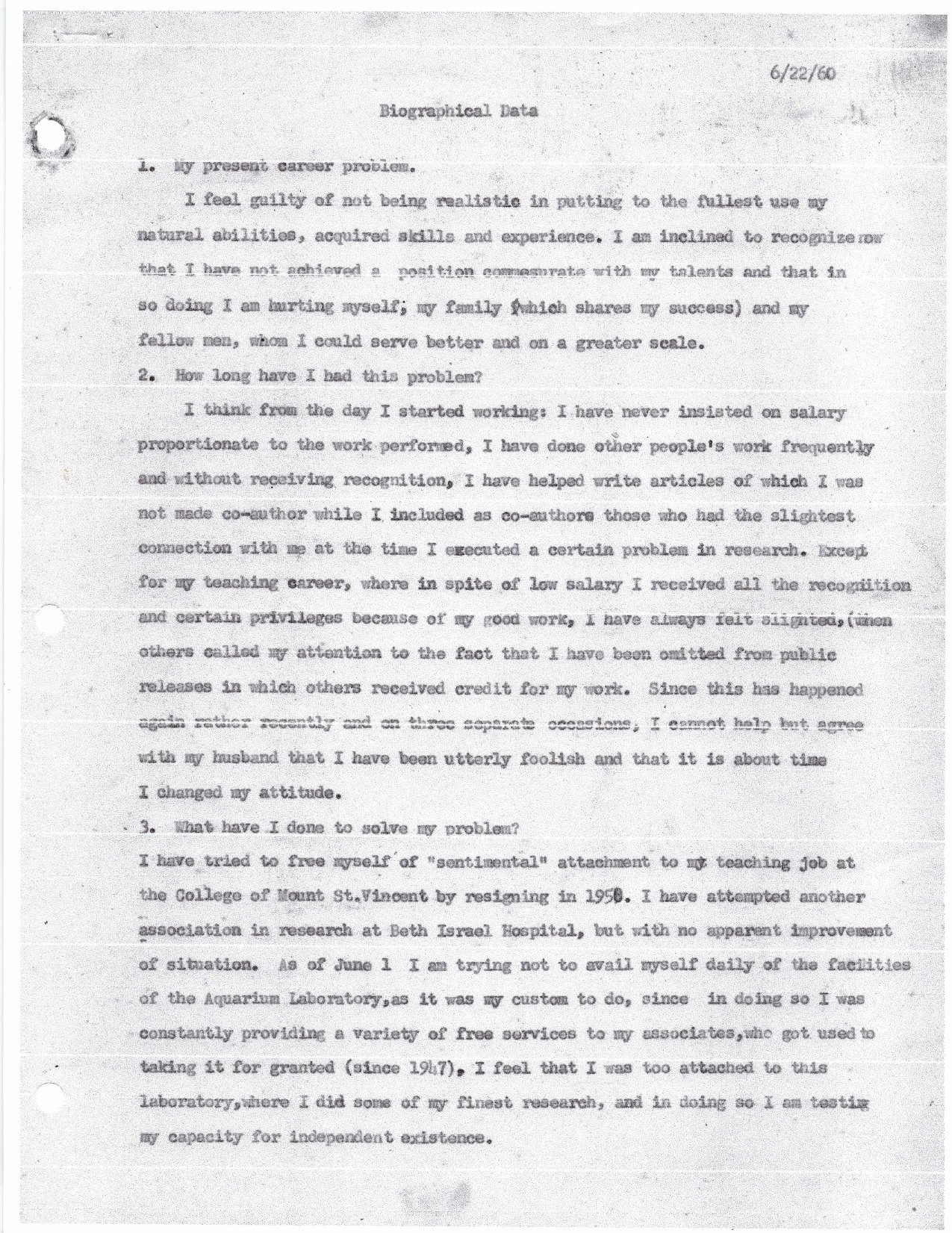 Sophie Jeannopoulos — Biographical Data (Joint Medical Authority, 1960) preview