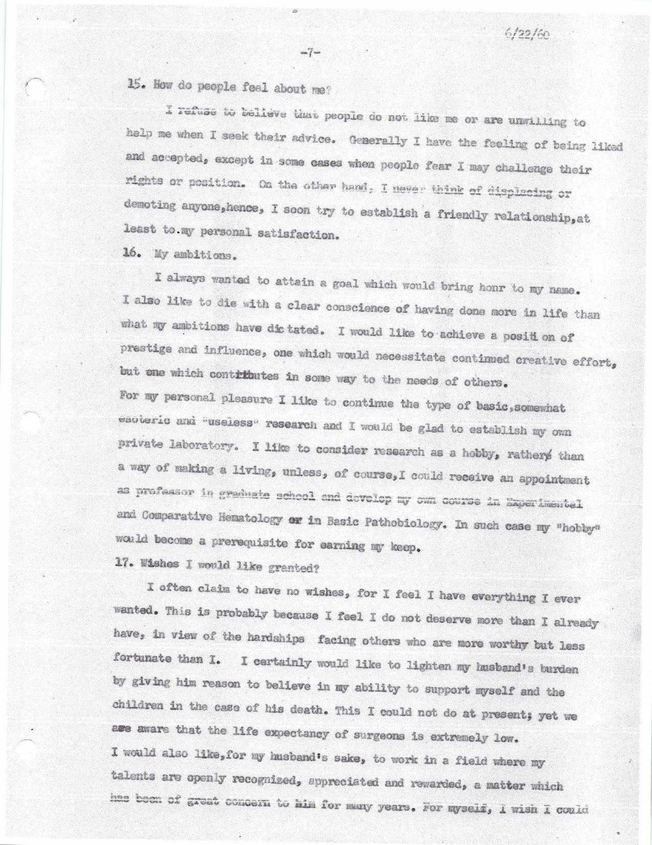 Sophie Jeannopoulos — Biographical Data (Joint Medical Authority, 1960) — page 7 of 11