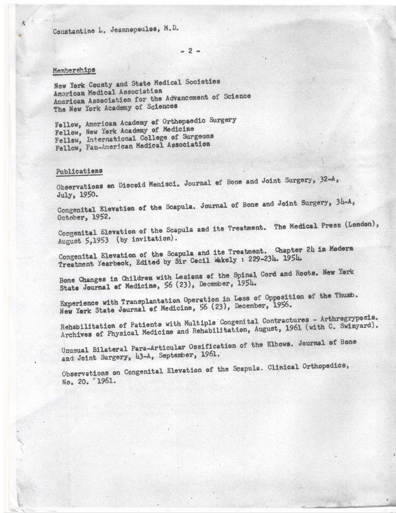 Constantine's curriculum vitae — Cornell BA Phi Beta Kappa, Rome MD, NYU faculty, nine publications (c. 1970s) — page 2 of 2