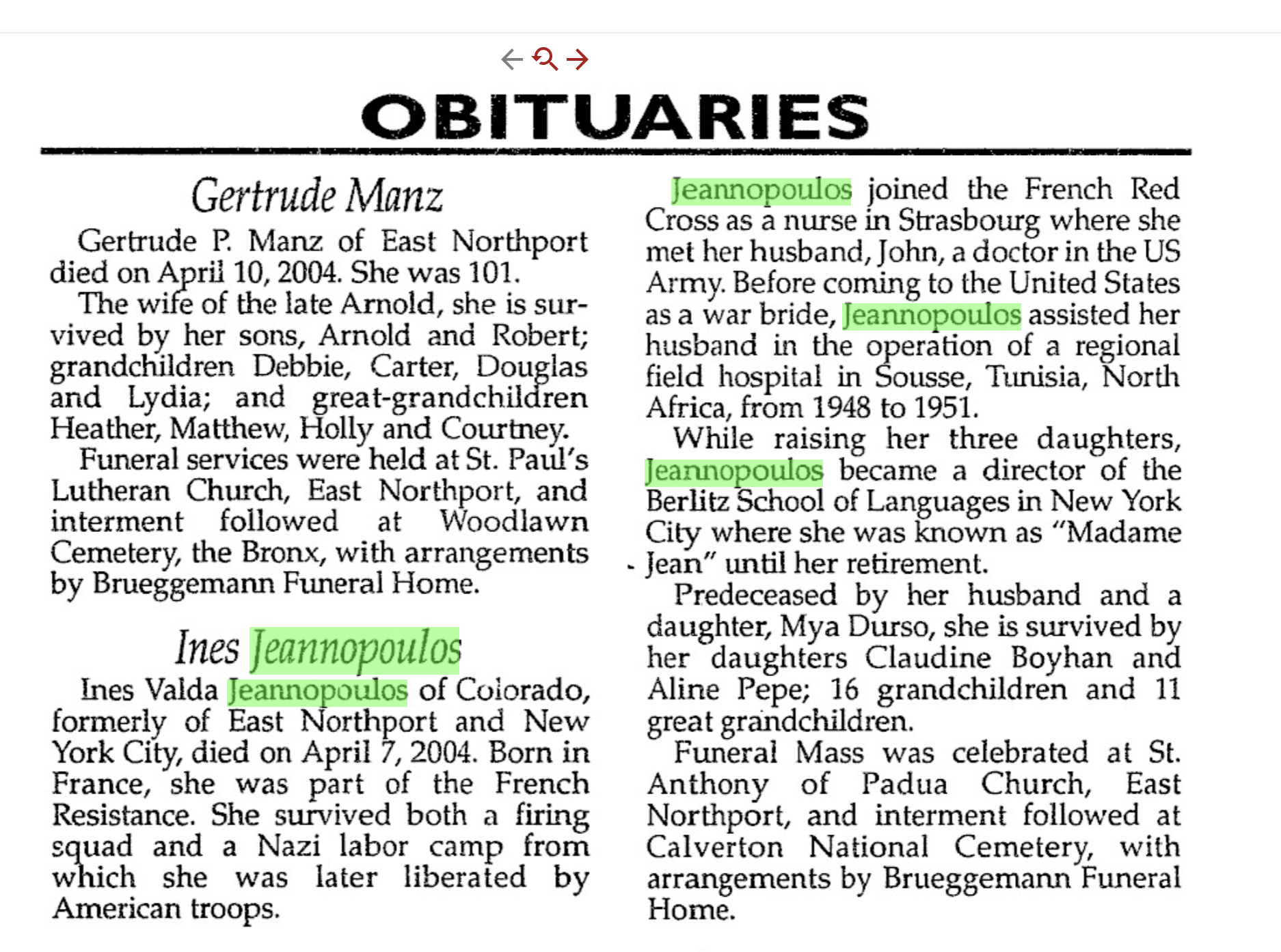 Ines Valda Jeannopoulos — Obituary preview