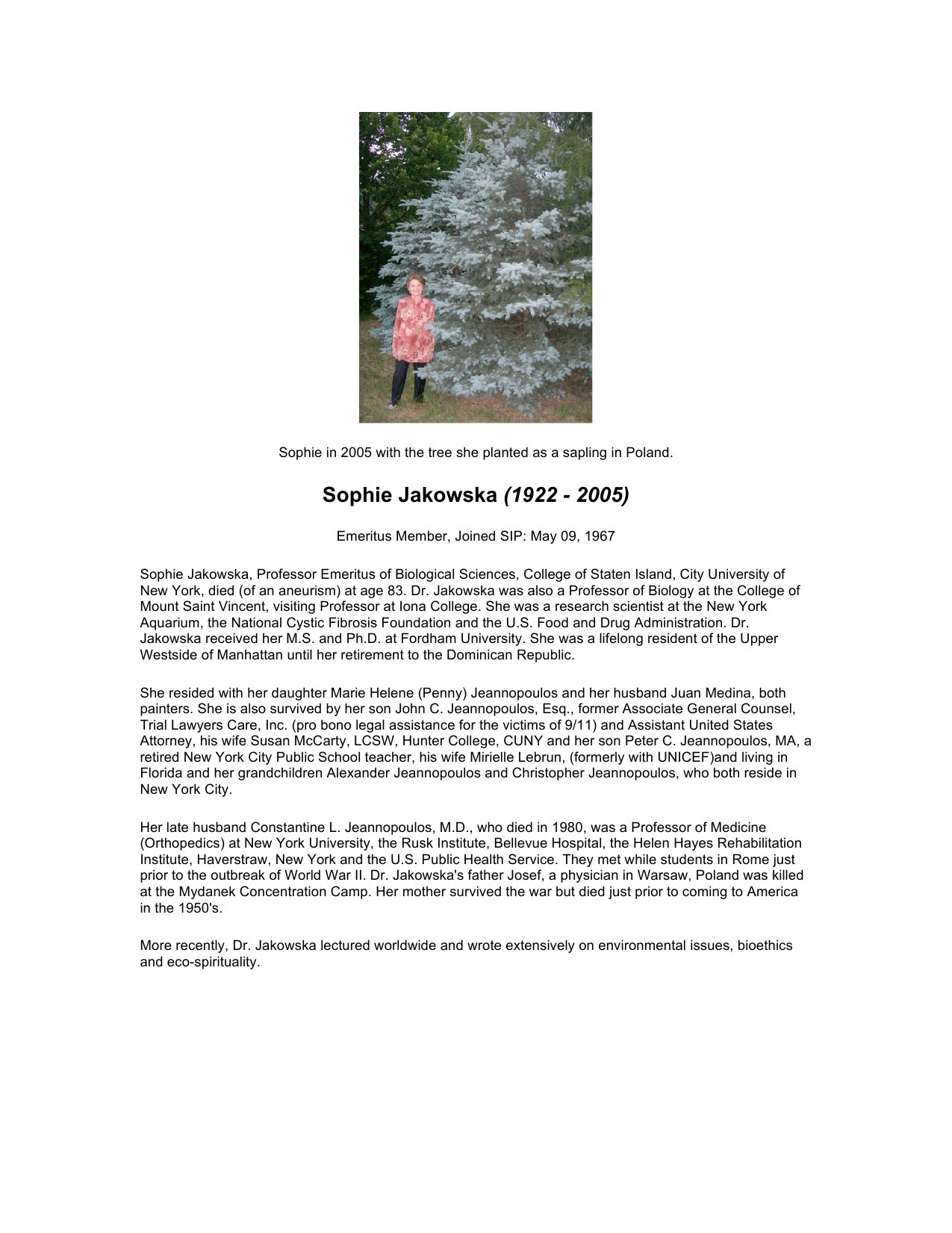 Sophie Jeannopoulos — Obituary (tothewomen.org, 2005) preview