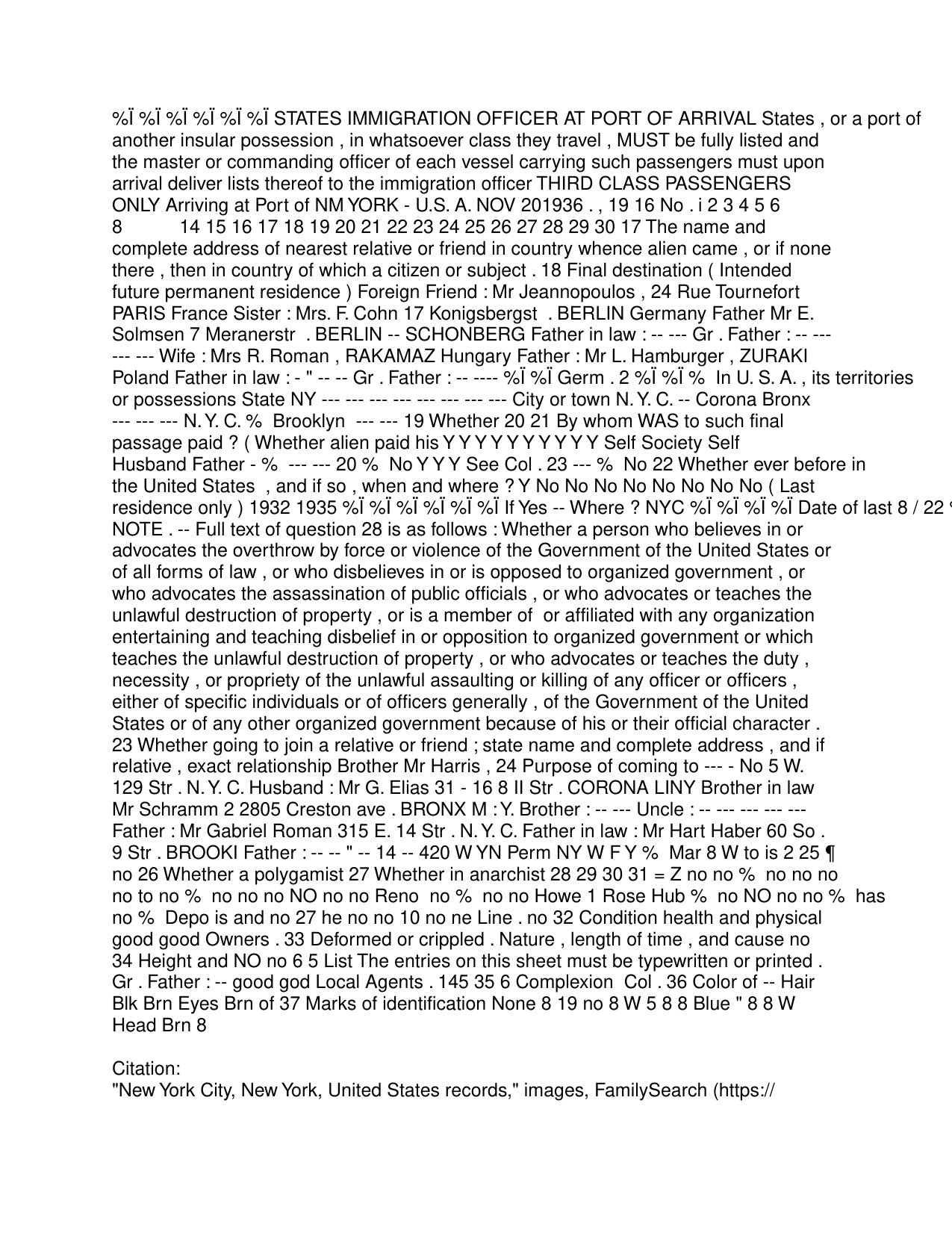 Research clue — 1936 NY arrival, friend "J. Jeannopoulos" of 24 rue Tournefort, Paris — page 2 of 3